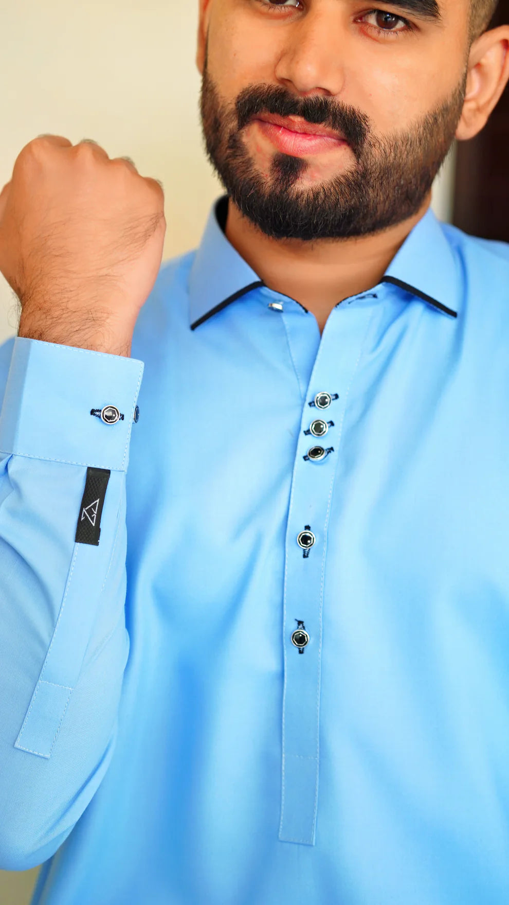 UNSTITCHED PREMIUM 🔥 SKY BLUE SHALWAR KAMEEZ WITH COLAR (M4-0013)