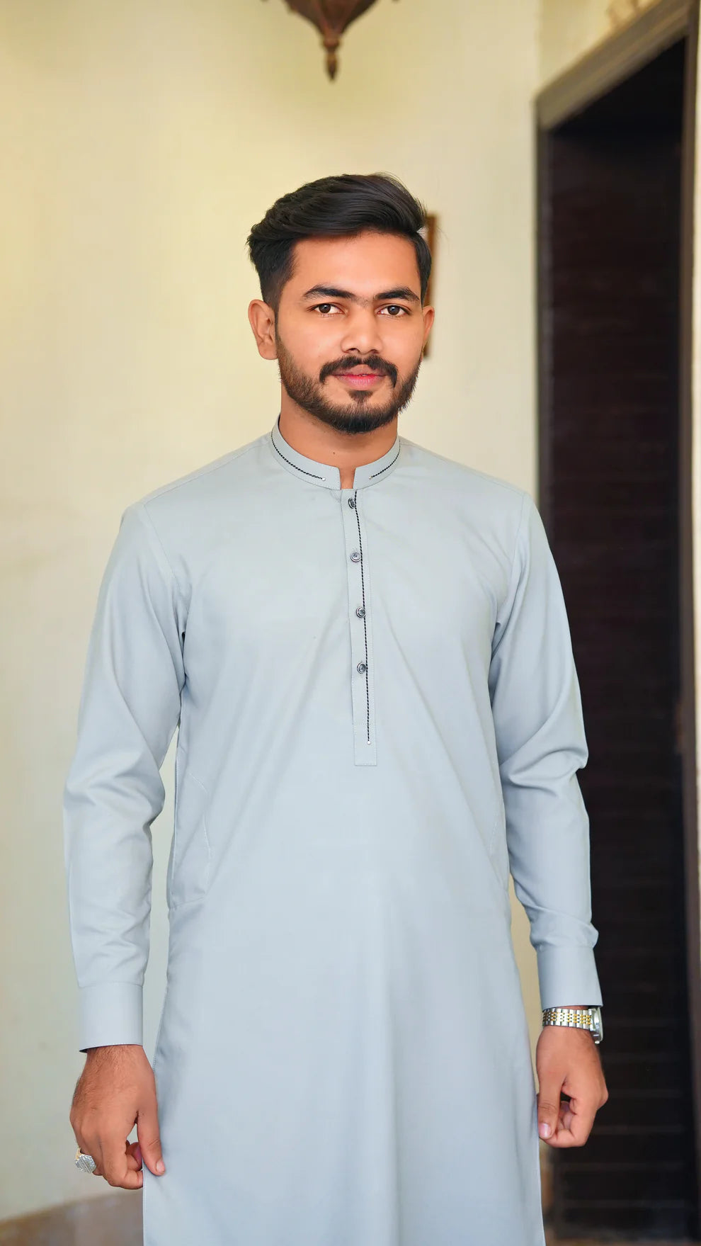 STITCHED PREMIUM 🔥 GRAY SHALWAR KAMEEZ WITH BAN WITH BLACK COLOR STRIP (M4-0011)