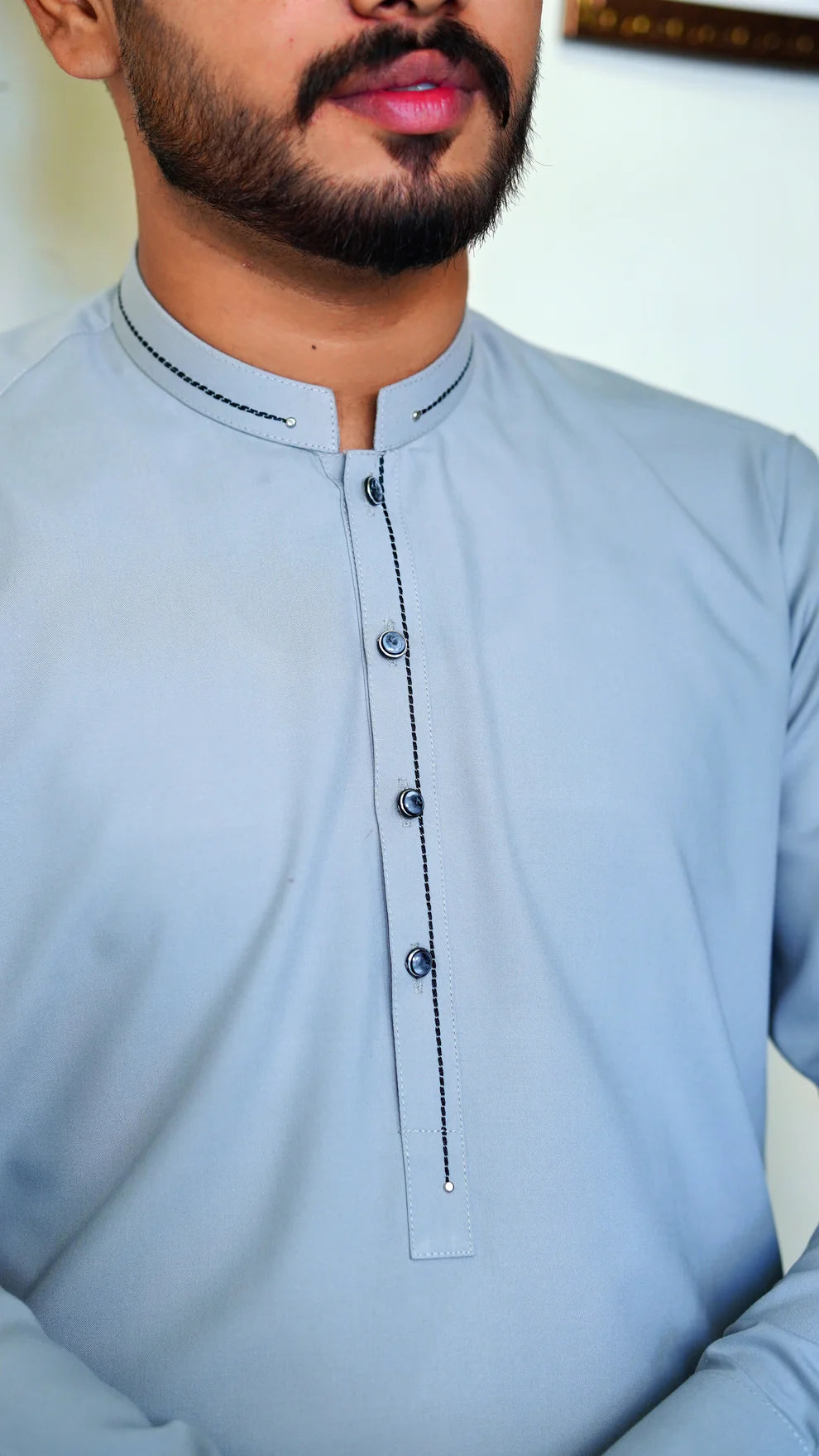 STITCHED PREMIUM 🔥 GRAY SHALWAR KAMEEZ WITH BAN WITH BLACK COLOR STRIP (M4-0011)