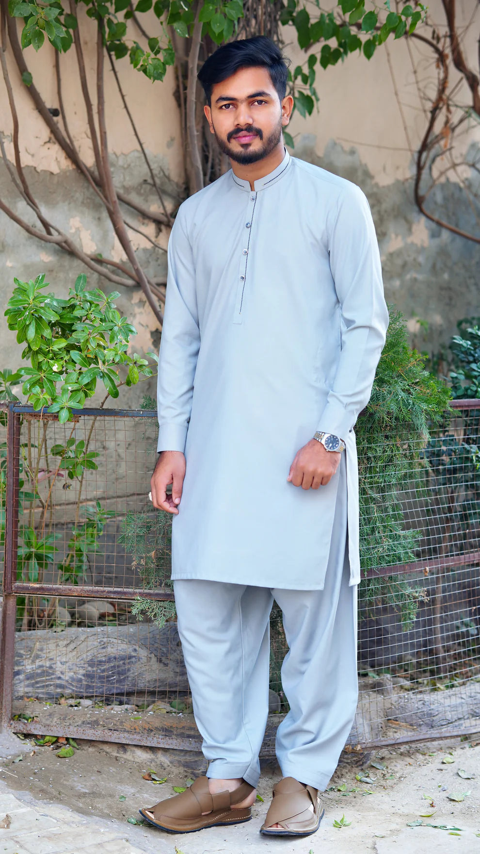 STITCHED PREMIUM 🔥 GRAY SHALWAR KAMEEZ WITH BAN WITH BLACK COLOR STRIP (M4-0011)