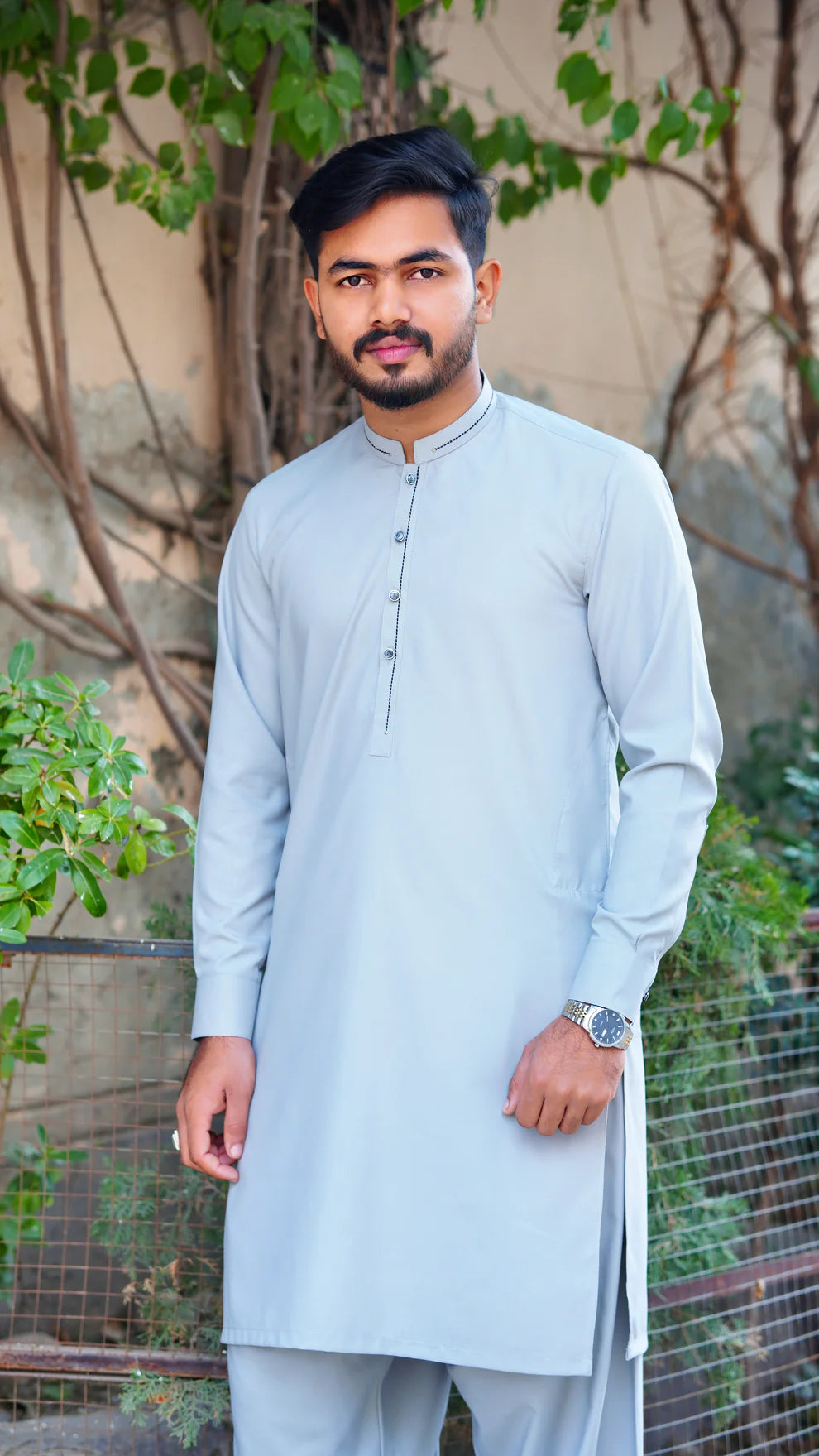 STITCHED PREMIUM 🔥 GRAY SHALWAR KAMEEZ WITH BAN WITH BLACK COLOR STRIP (M4-0011)