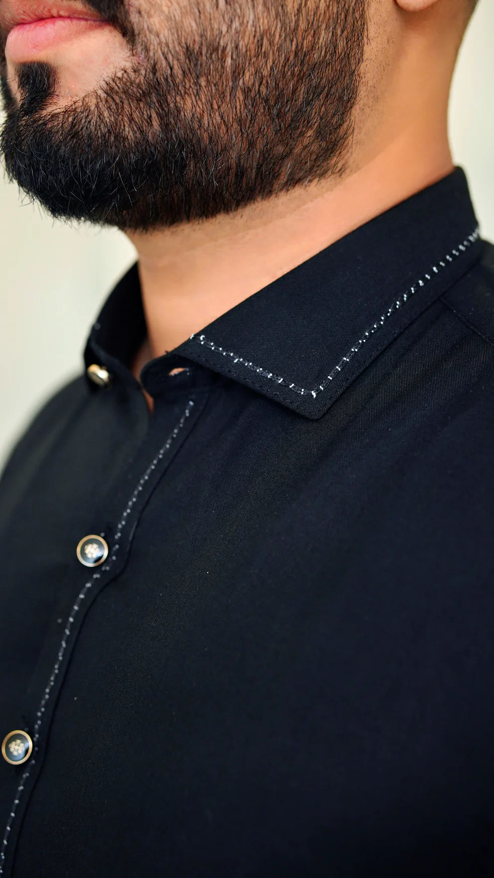 STITCHED PREMIUM 🔥 BLACK SHALWAR KAMEEZ WITH COLAR WITH BLACK STRIP (M4-0018)