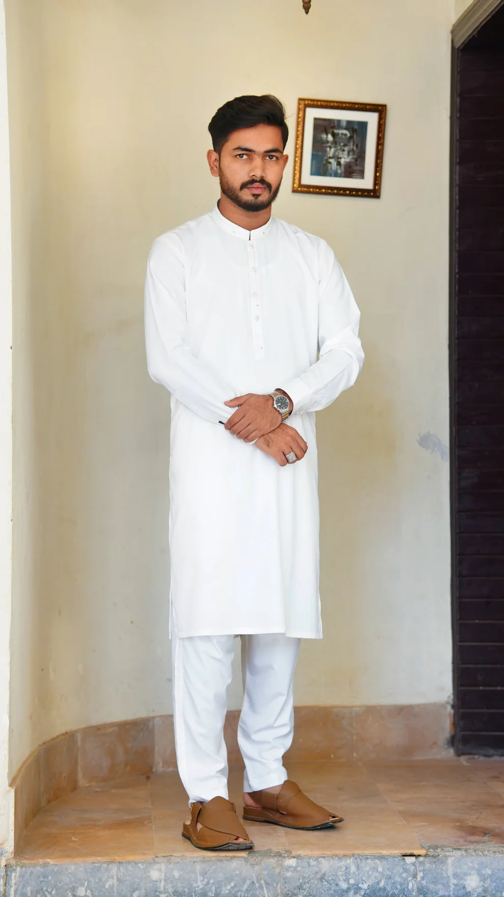 STITCHED PREMIUM 🔥 OFF WHITE SHALWAR KAMEEZ WITH BAN (M4-0019)
