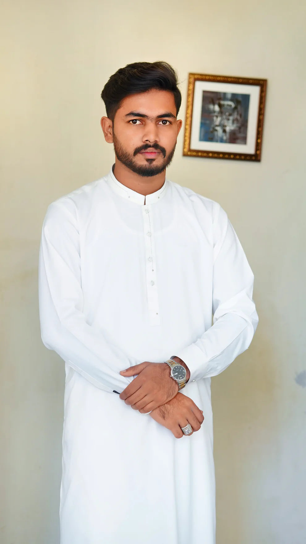 STITCHED PREMIUM 🔥 OFF WHITE SHALWAR KAMEEZ WITH BAN (M4-0019)