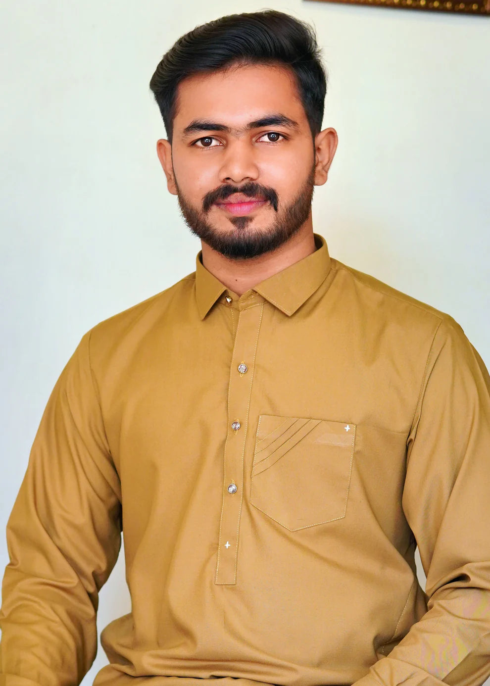 STITCHED PREMIUM 🔥 MUSTERED SHALWAR KAMEEZ WITH COLAR WITH POCKET DESIGN (M4-0016)